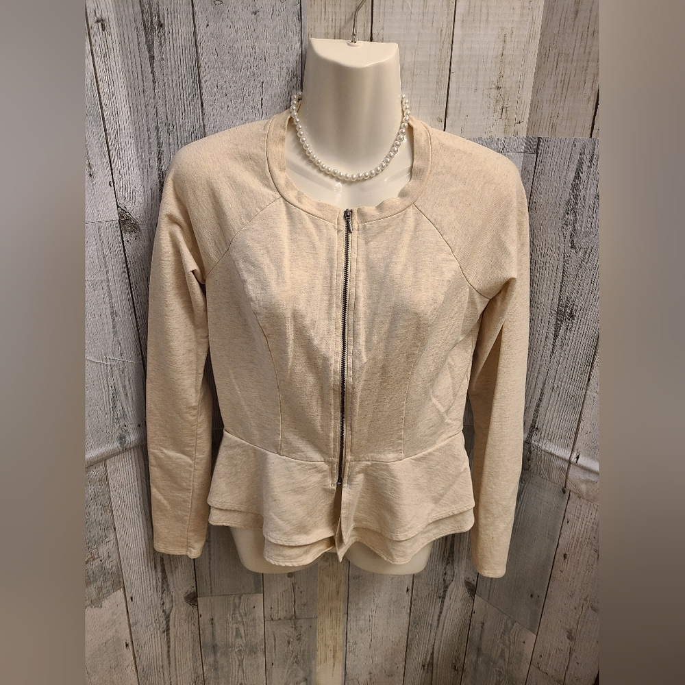 Elle Peplum Zip-Up, Beige, Size S
